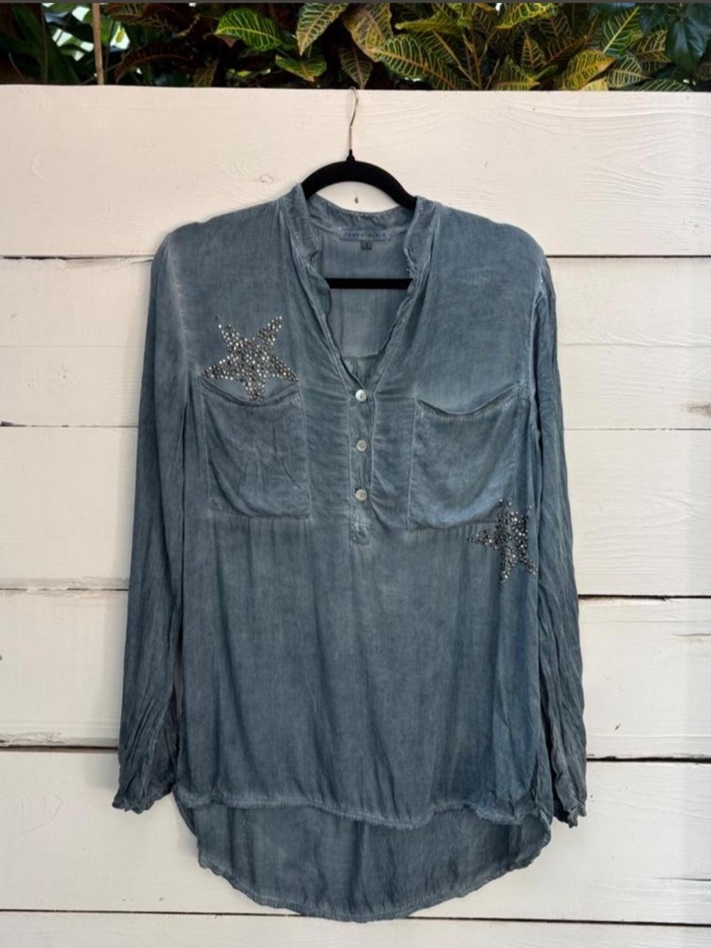 Washed Blue Star-Embellished Women’s Tunic Top Y2K